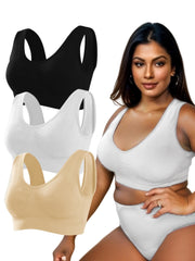 3 Pack Plus Size Sports Bra Set Women's Plus Ruched Medium Stretch Bra 3pcs Set