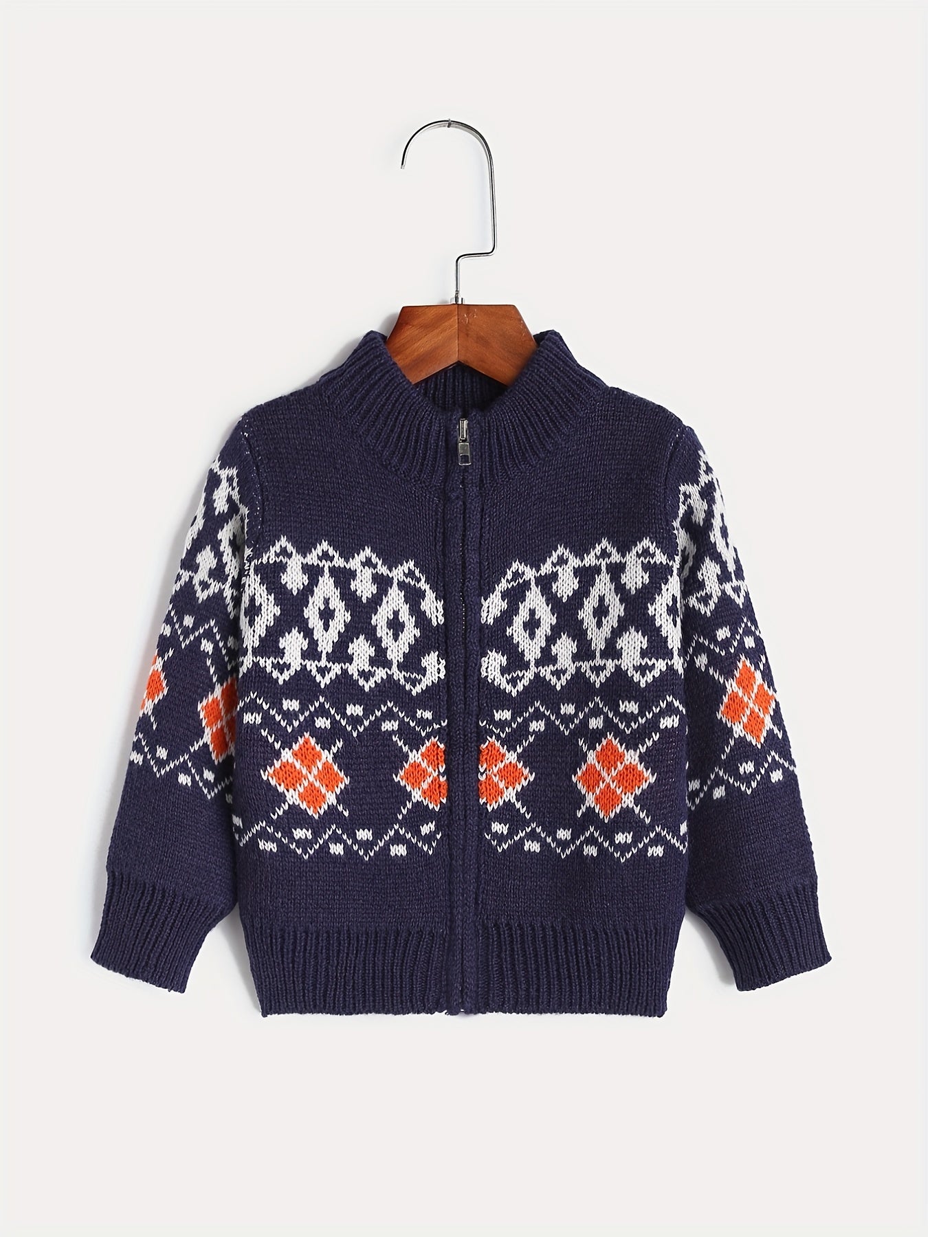 Jacquard Zip Up Knit Cardigan Baby's Comfy Sweater