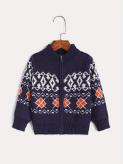 Jacquard Zip Up Knit Cardigan Baby's Comfy Sweater