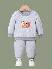 2pc Cartoon Cats Crew Neck Sweatshirt & Sweatpants Set for Girls