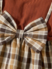 Baby Girl Ribbed Long Sleeve Plaid Bowknot Dress