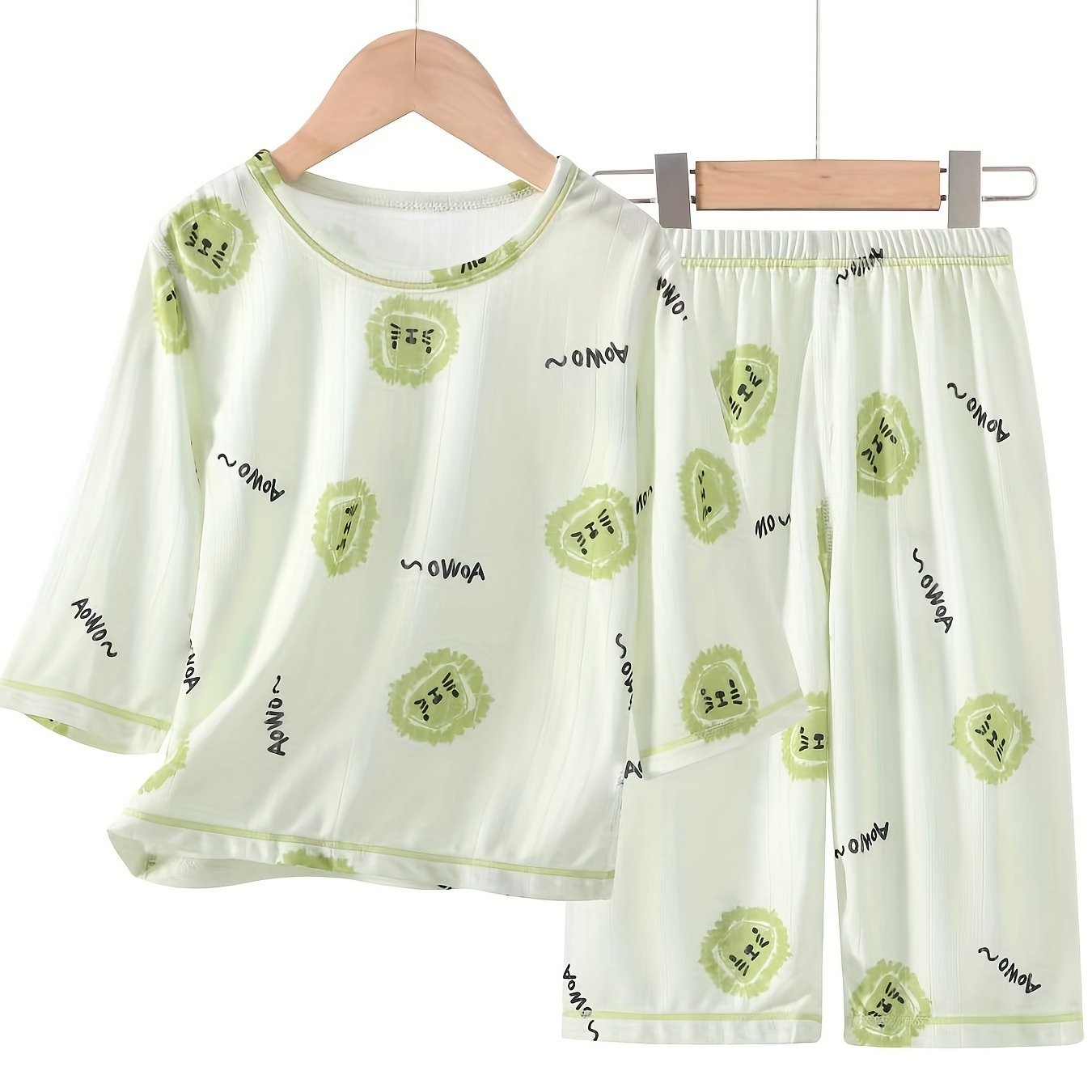 Kids 2pcs Pajamas Cartoon Animals Print PJ Set