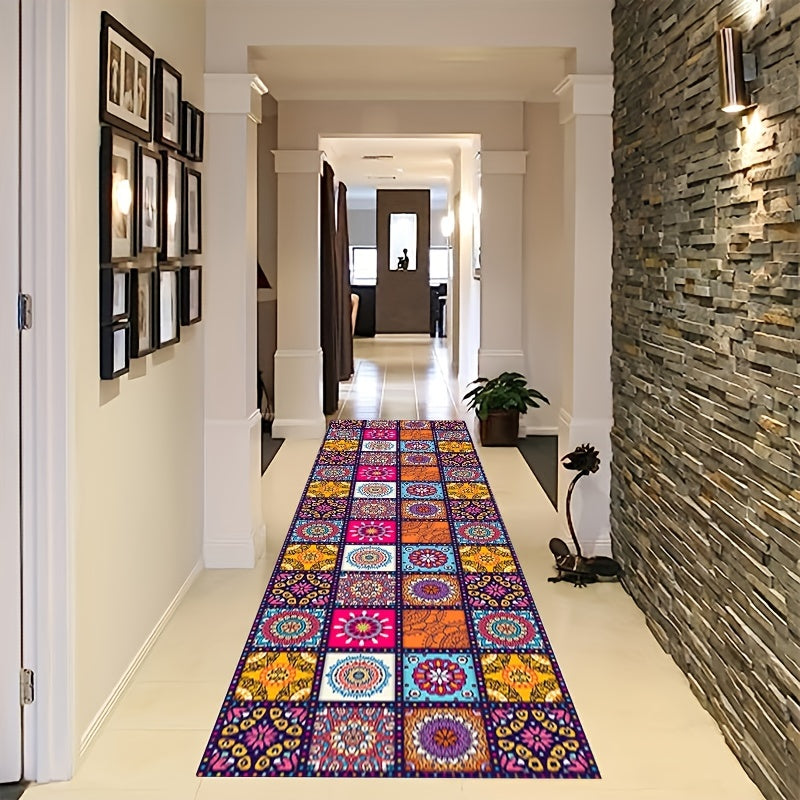 Boho Abstract Runner Mat Non Slip Washable Stair Kitchen Rug