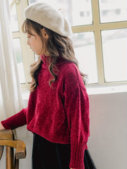 Stretchy Comfy Solid Long Sleeve Sweater Girls Anti Pilling Knitwear