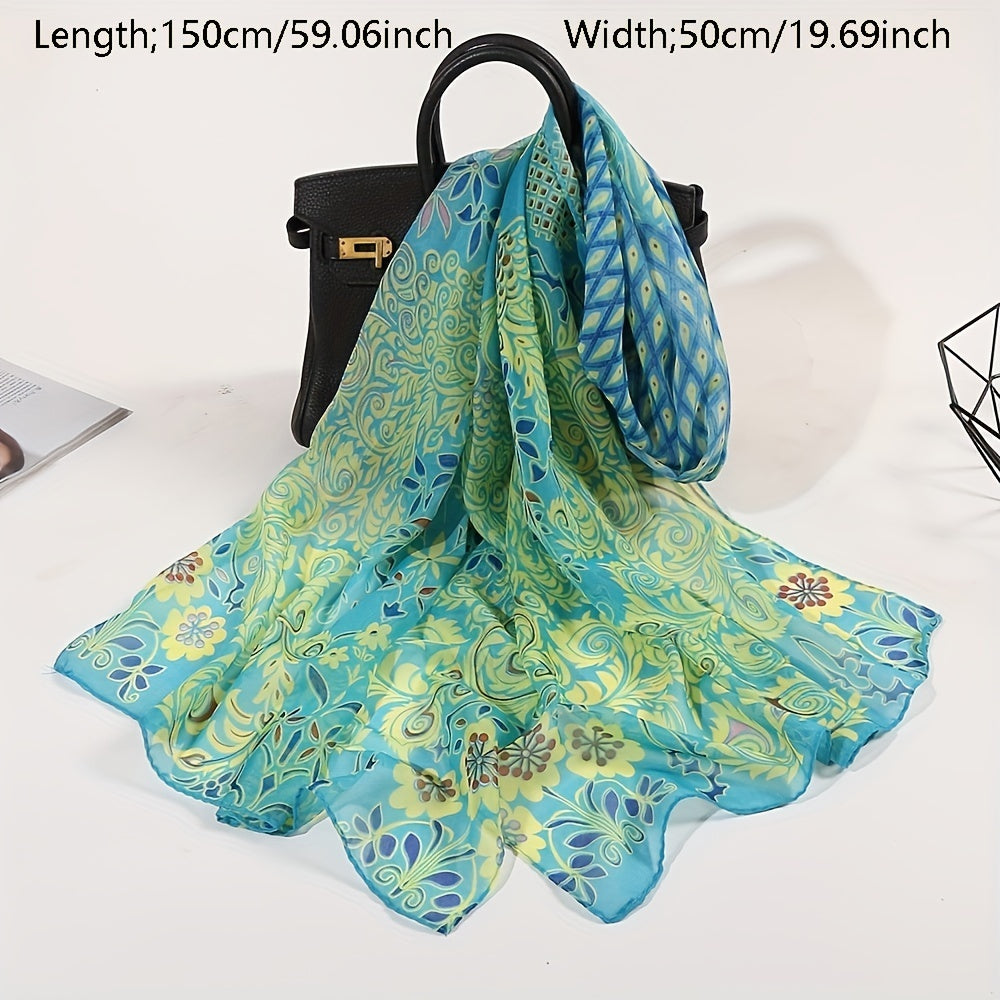 Peacock Print Chiffon Boho Vintage Shawl Head Wrap