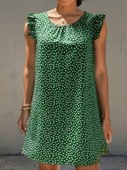 Boho Dress Women's Plus Daisy Print Round Neck Ruffle Trim
