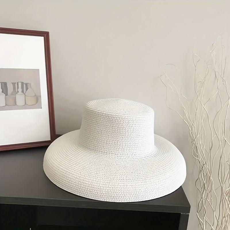 Vintage French Hepburn Style Straw Sunshade Hat for Travel Seaside Unisex