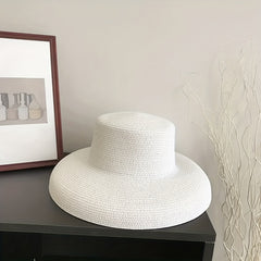 Vintage French Hepburn Style Straw Sunshade Hat for Travel Seaside Unisex