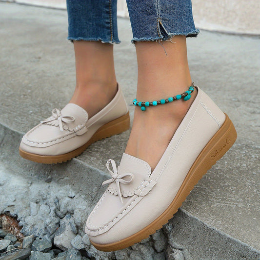 Women's Bow Flat Loafers Soft Sole Slip On Shoes Casual Walking Flats