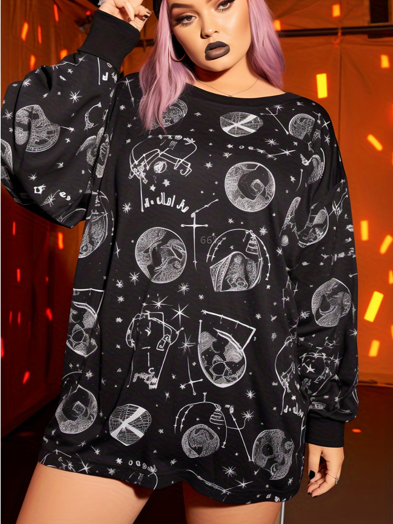 Goth Sports Top Women's Plus Graphic Print Long Sleeve Tee
