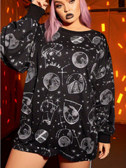 Goth Sports Top Women's Plus Graphic Print Long Sleeve Tee