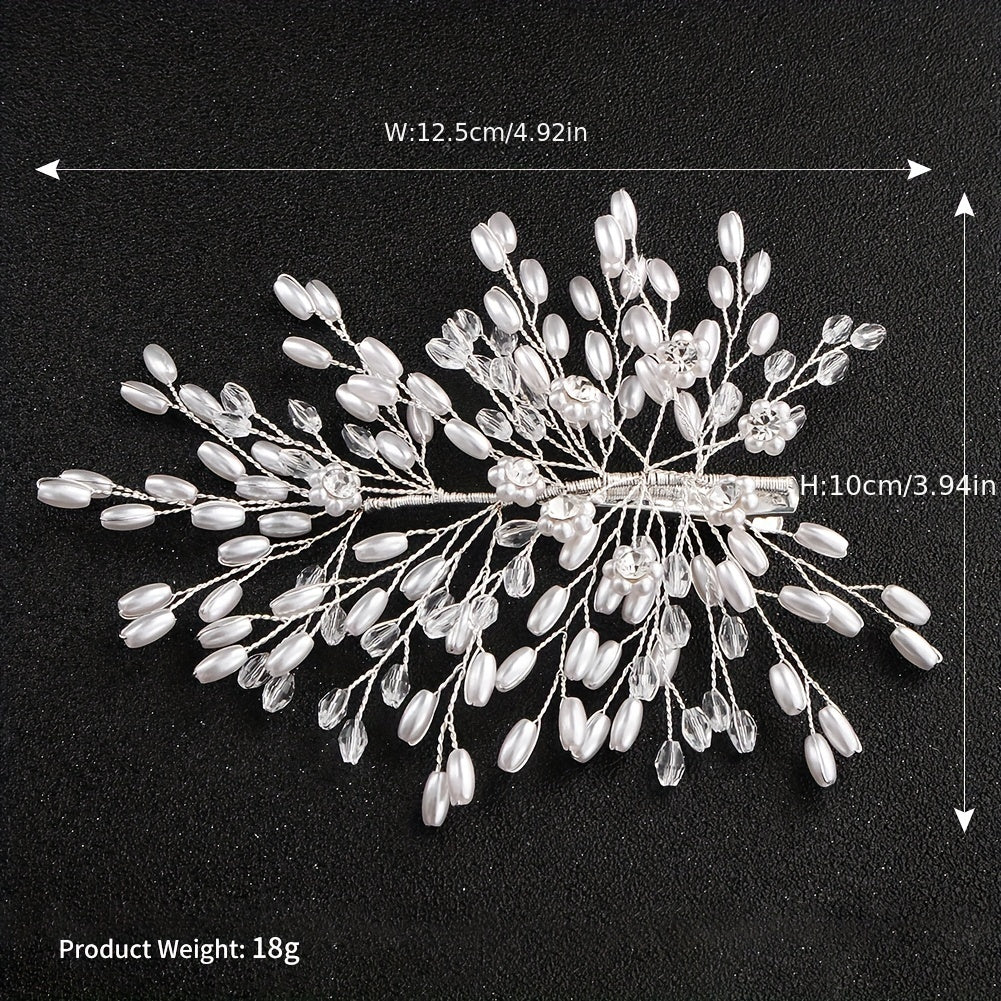 Bridal Wedding Hair Clip Barrette Rhinestone Faux Pearl Headwear
