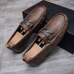 Men's Slip On Loafer Flat Shoes Brown Grey