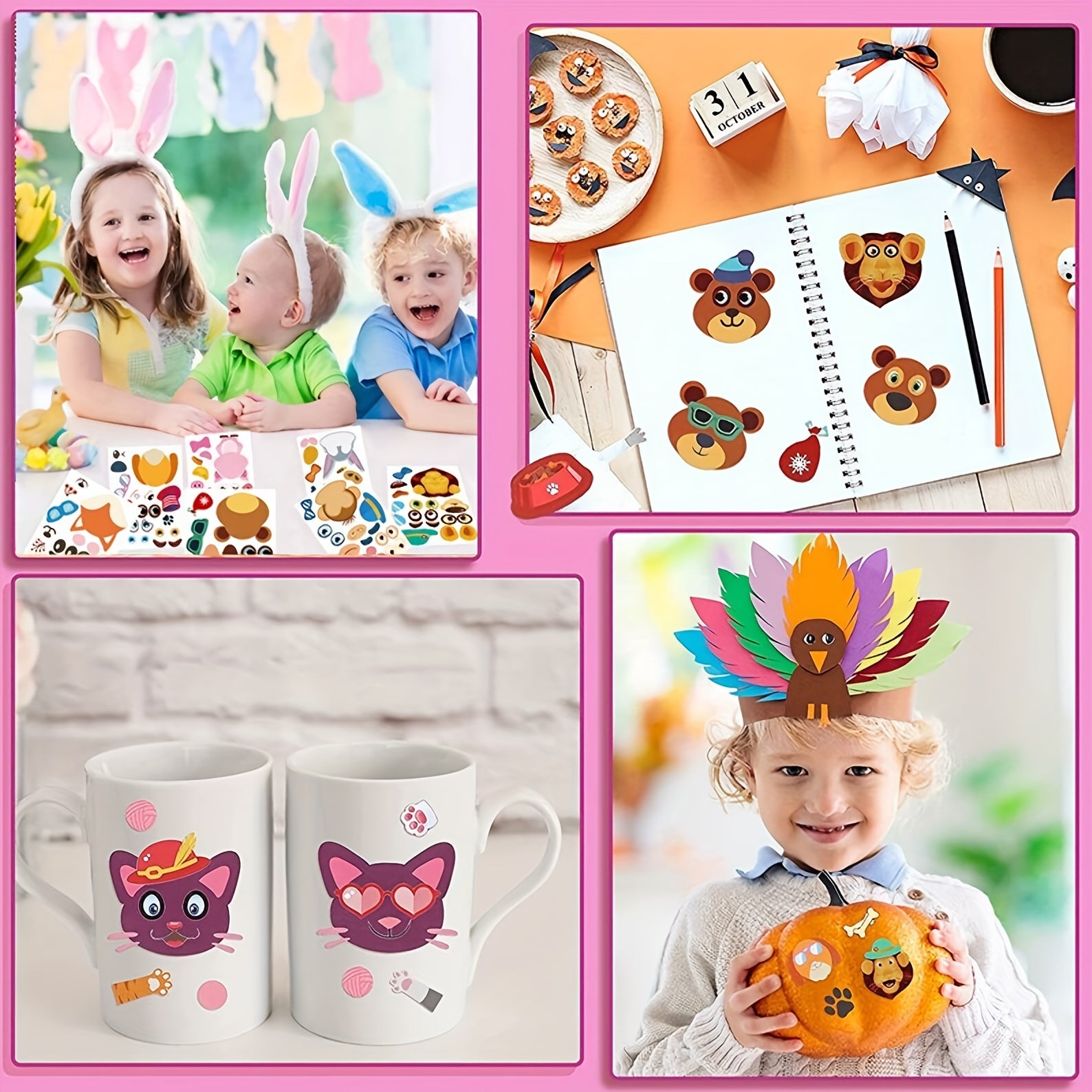 36 Sheets DIY Puzzle Stickers Animals Faces Jigsaw Educational Toys Kids