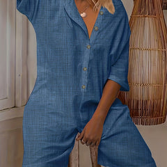 Casual Jumpsuit Solid Button Up Collar Romper