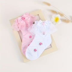 3 Pairs Girl Socks Bowknot Decoration Lace Princess Socks
