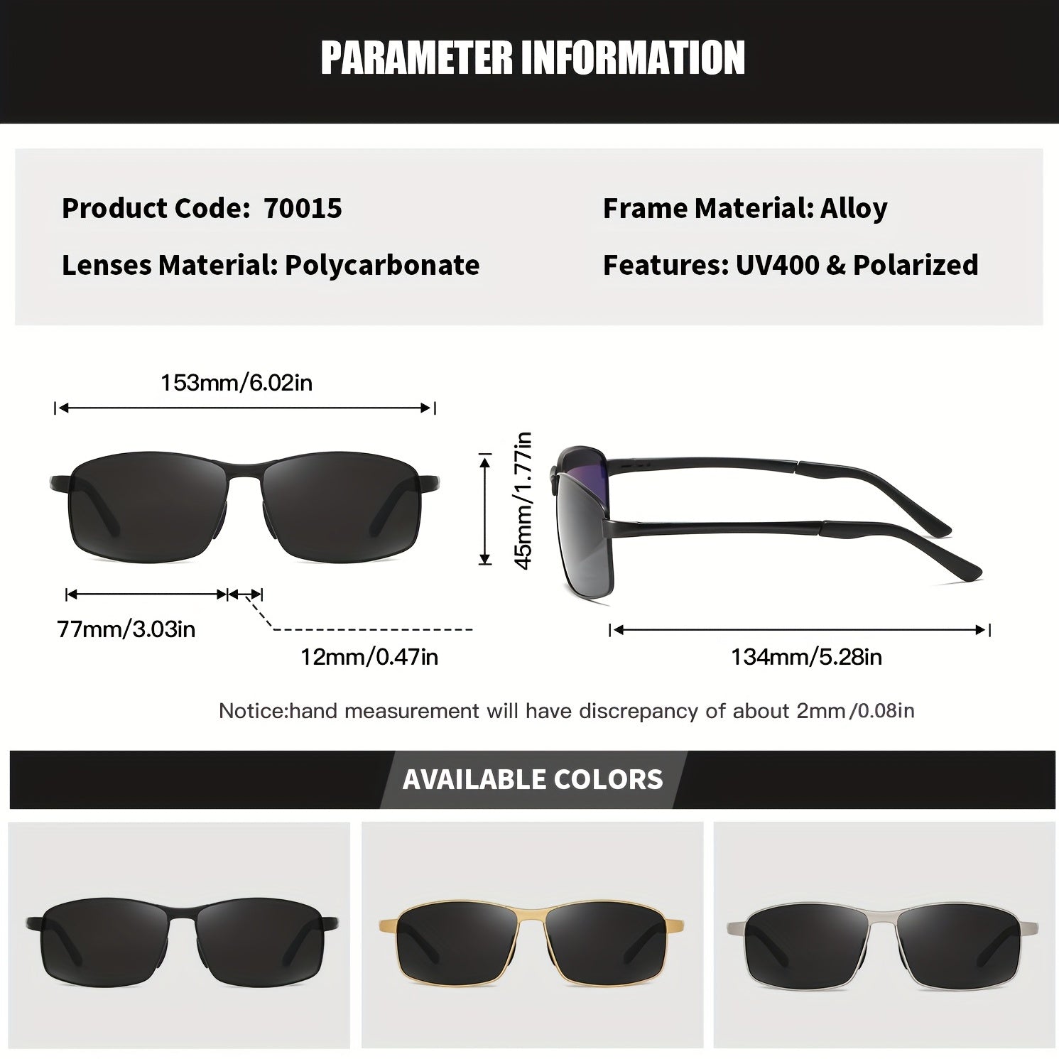 RoyalHot Polarized Rectangle Frame Sunglasses 70015