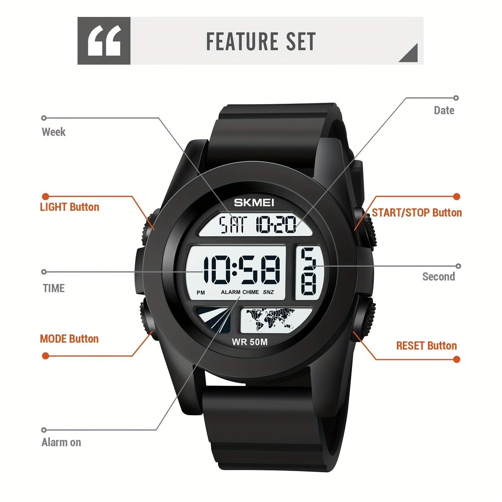 Unisex Digital Watch Multifunction Waterproof Sports Dual Time Stopwatch