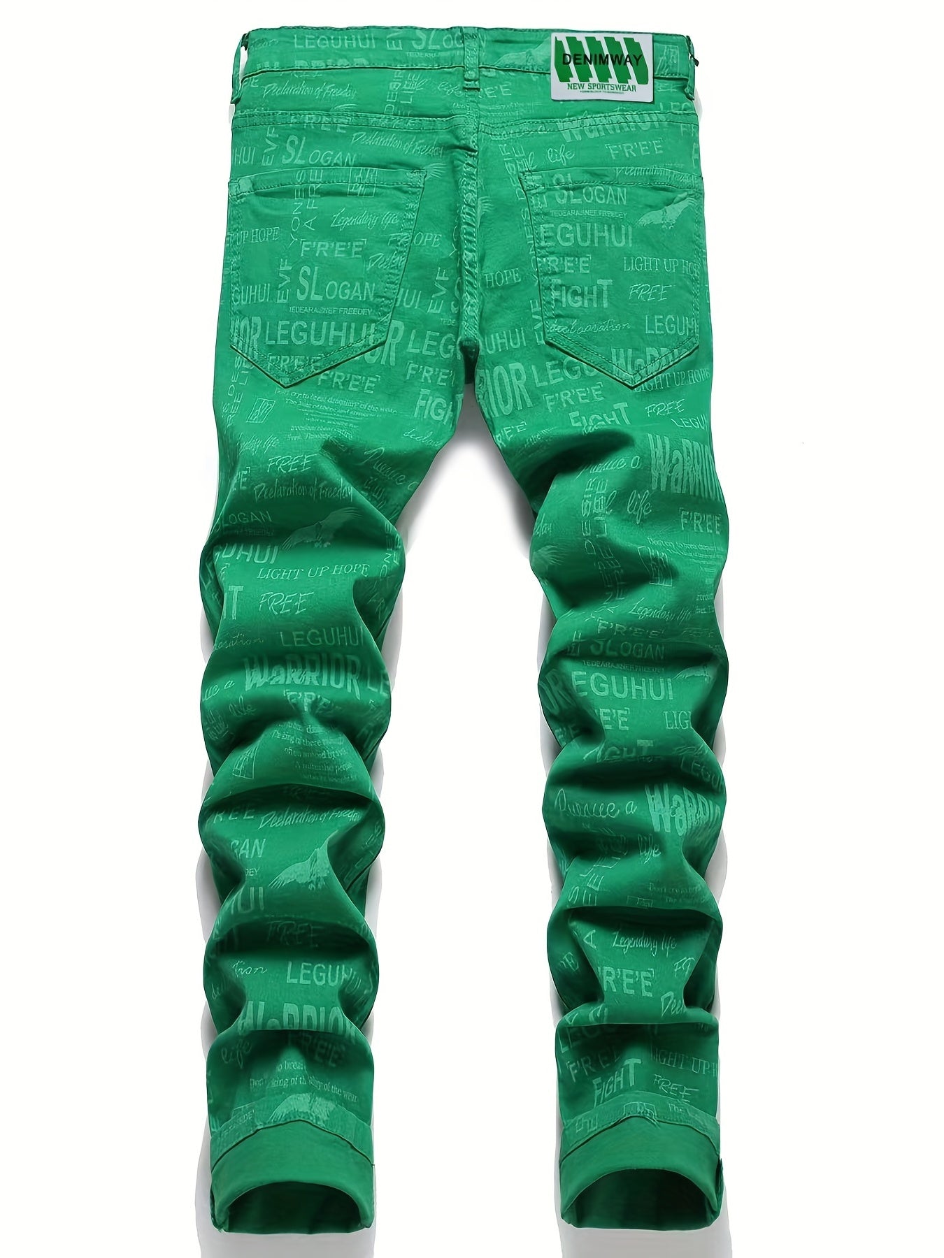 Men's Winter Casual Alphabets Print Slim Fit Straight Jeans