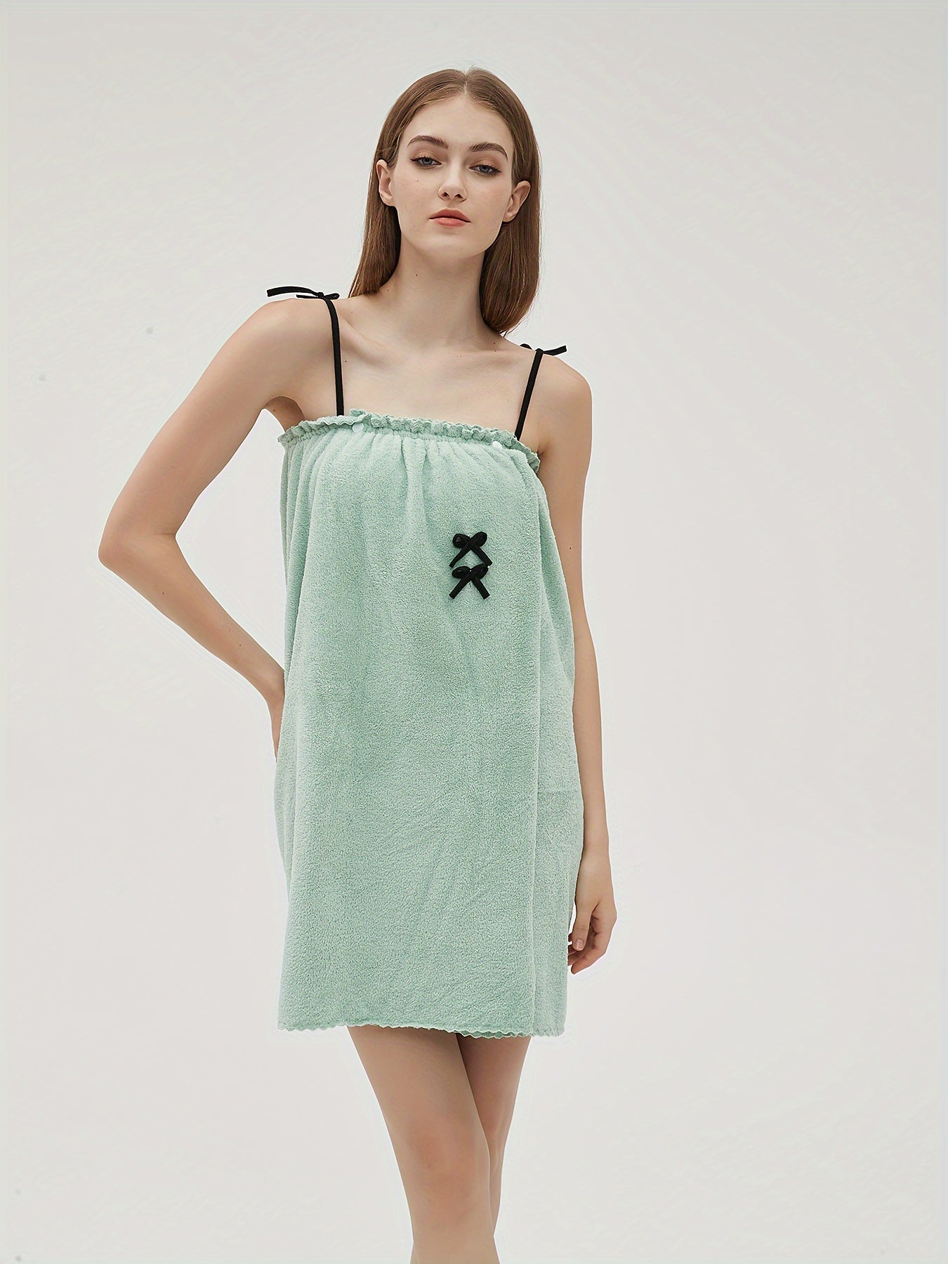 Strapless Ruffle Night Robe Sleeveless Bow Tie Fuzzy Robe Women's Sleepwear