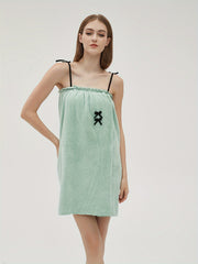 Strapless Ruffle Night Robe Sleeveless Bow Tie Fuzzy Robe Women's Sleepwear