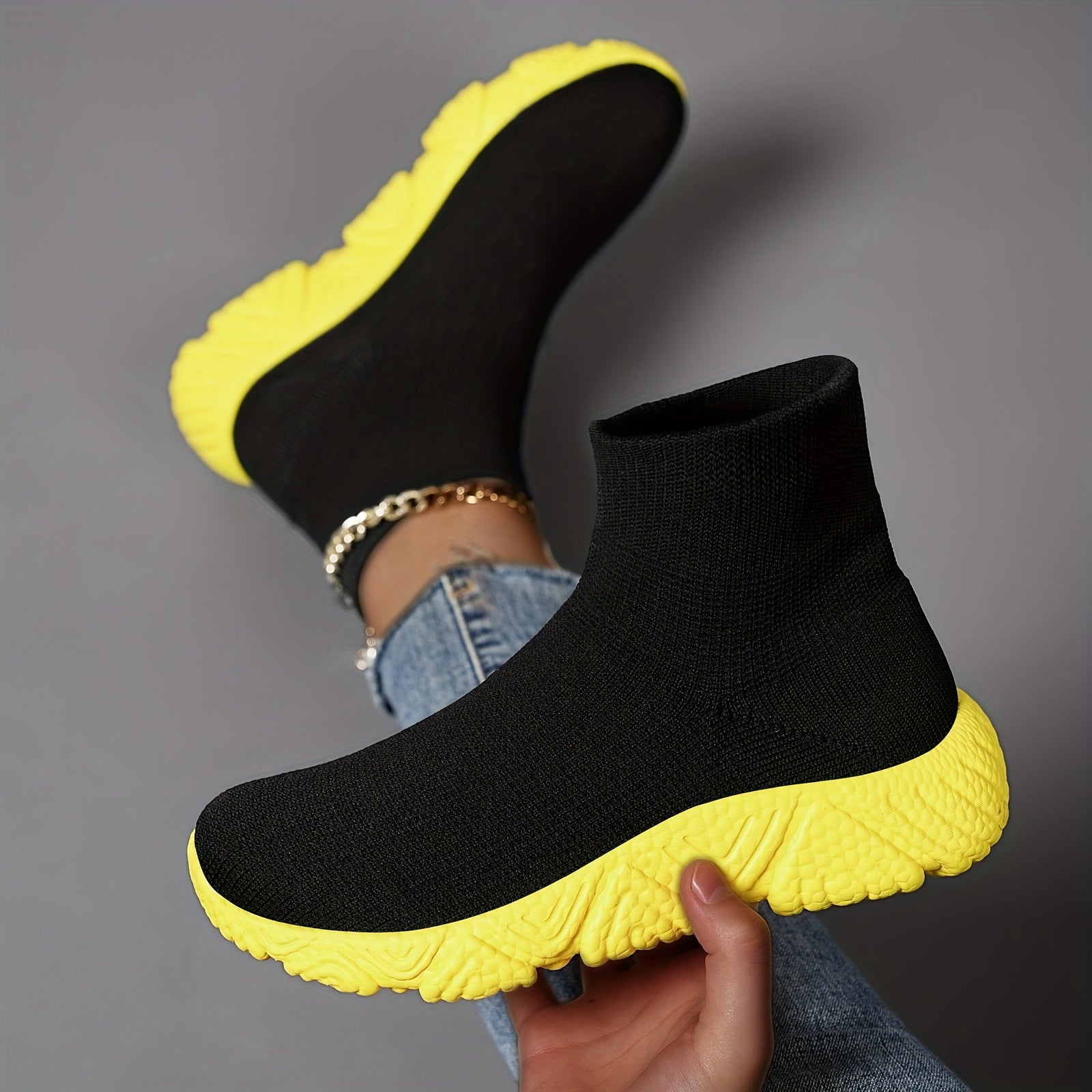 High Top Flyknit Running Shoes Breathable Slip On Sneakers