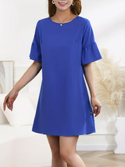 Ruffle Trim Mini Dress Casual Crew Neck Short Sleeve Women's Clothing