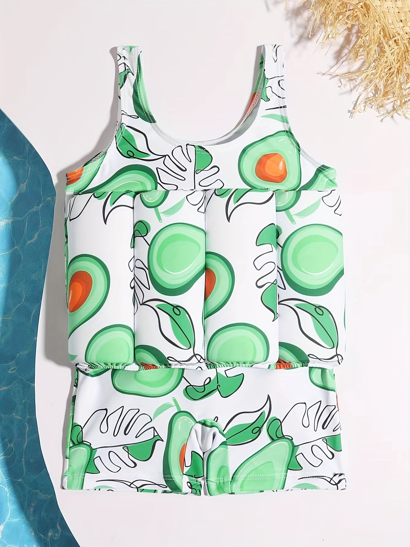 Baby Girls Avocado Print Swimsuit Sleeveless & Adjustable