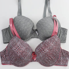 2 Pack Plus Size Leopard Print Bras Set Padded Molded Cup 2pcs Set