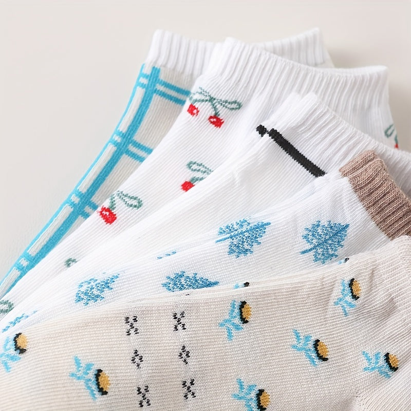 5 Pairs Floral Pattern Socks & Ankle Socks Women's Stockings