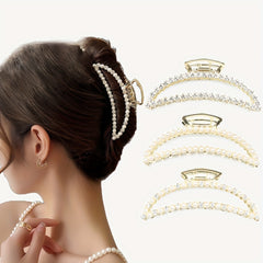 3pcs Girl's Faux Pearl Hair Clip Moon Shape Hair Accessories