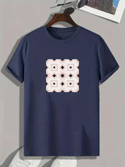 Geometric Floral Print Men's Comfy T-shirt Breathable Active Stretch