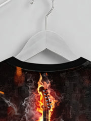 Flame Guitar Print Boys Sweatshirt Long Sleeve Pullover Top