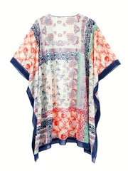Scarf Print Batwing Sleeve Beach Kimono Cover Up