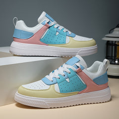Women's Lightweight Faux Leather Skate Shoes Non Slip Casual Sneakers
