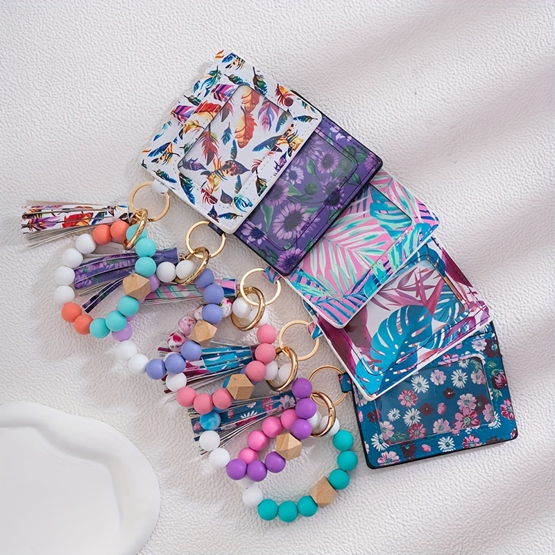 Silicone Beads Bracelet Flower Tassel Keychain For Girls