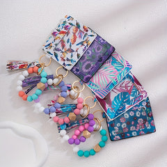 Silicone Beads Bracelet Flower Tassel Keychain For Girls