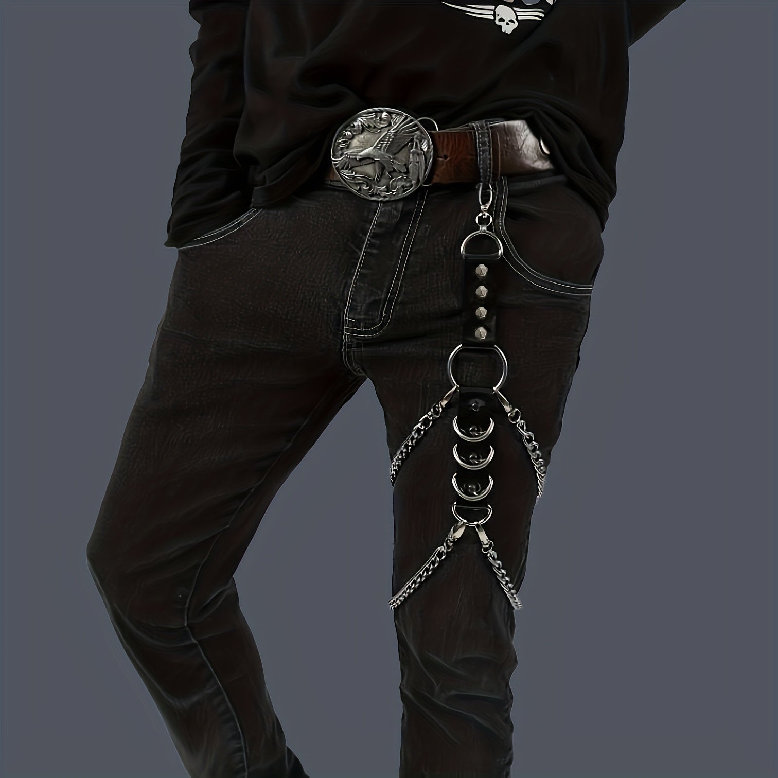 Men's Casual PU Leather Chain Leg Chain Accessories Gothic Pants Chain
