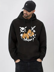 Teddy Bear Print Hoodie Men's Casual Graphic Pullover Hooded Sweatshirt