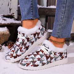 Christmas Style Snow Boots Santa Claus Pattern Plush Comfort Flats
