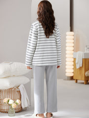 Stripe Print Pajama Set Long Sleeve Top & Lounge Pants Women's Sleepwear
