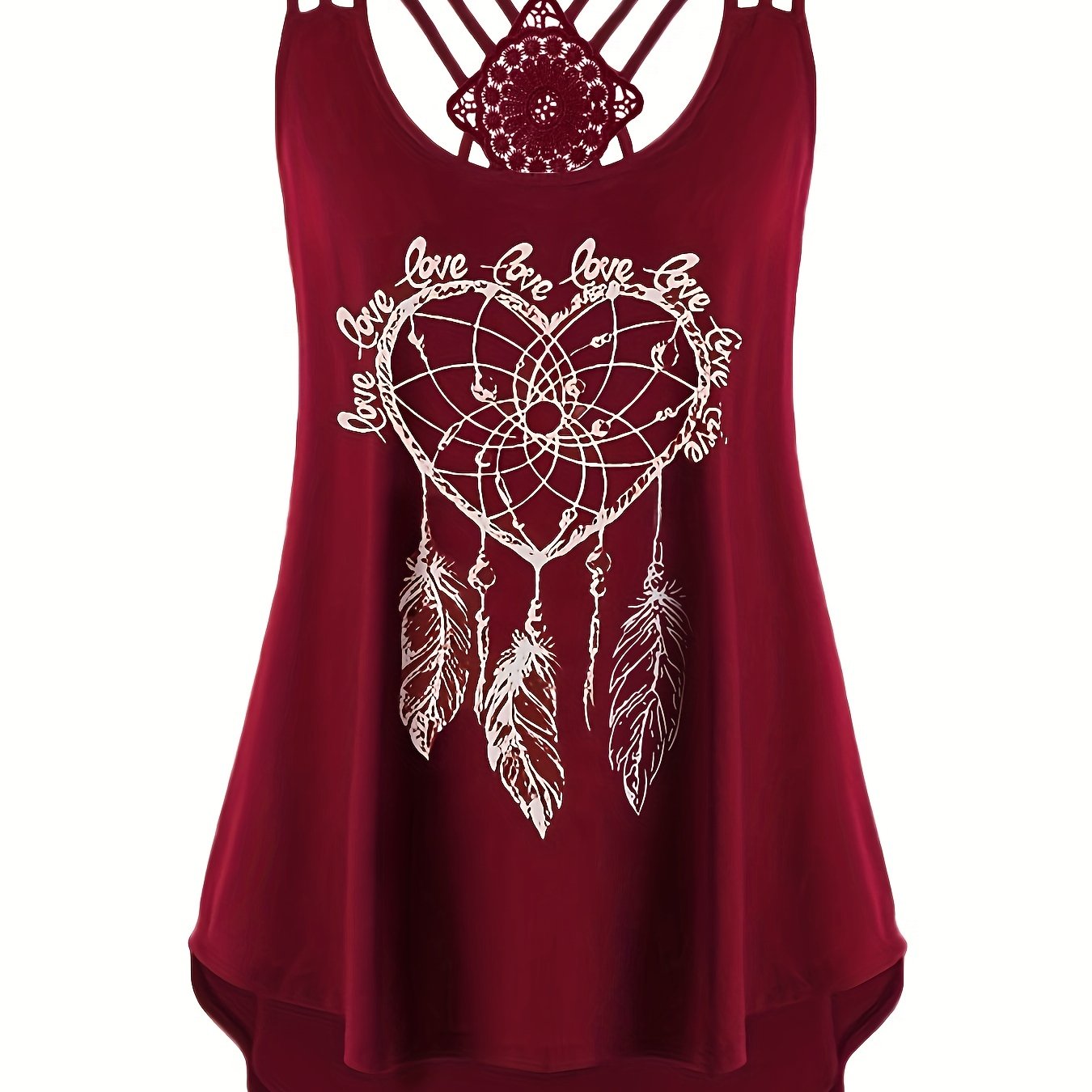 Heart Print Lace Contrast Suspender Vest Top