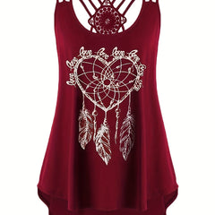 Heart Print Lace Contrast Suspender Vest Top