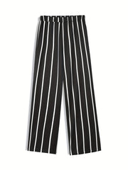Striped Wide Leg High Waist Pants for Women