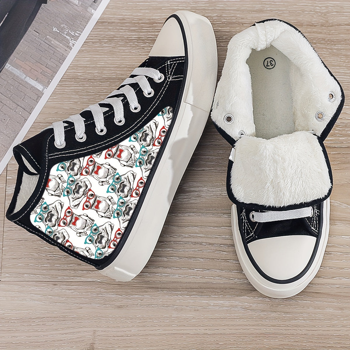 Plush Lined Chunky Canvas Sneakers High Top