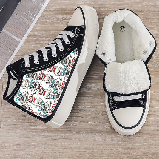 Plush Lined Chunky Canvas Sneakers High Top
