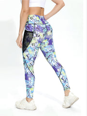 Leaf Print Yoga Pants High Stretch With Pocket Slimming Leggings