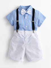 Toddler Boys Striped Bow Tie Top & Suspender Shorts Summer Set