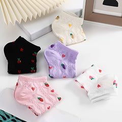 5 Pairs Girls Kids Cartoon Fruit Floral Socks Low Cut Ankle Socks