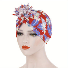 Boho Flower Print Turban Vintage Beanie Elastic Head Wrap Breathable Bonnet